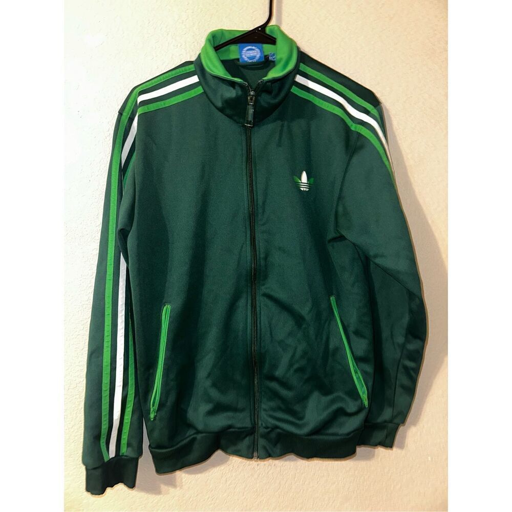Vintage Adidas White and Green Striped TrackSuit